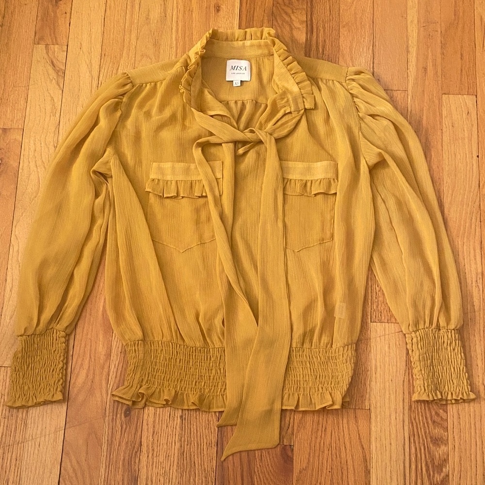 Misa Los Angeles Ruffle Tie Blouse in Mustard Size
XS NWOT Gorgeous